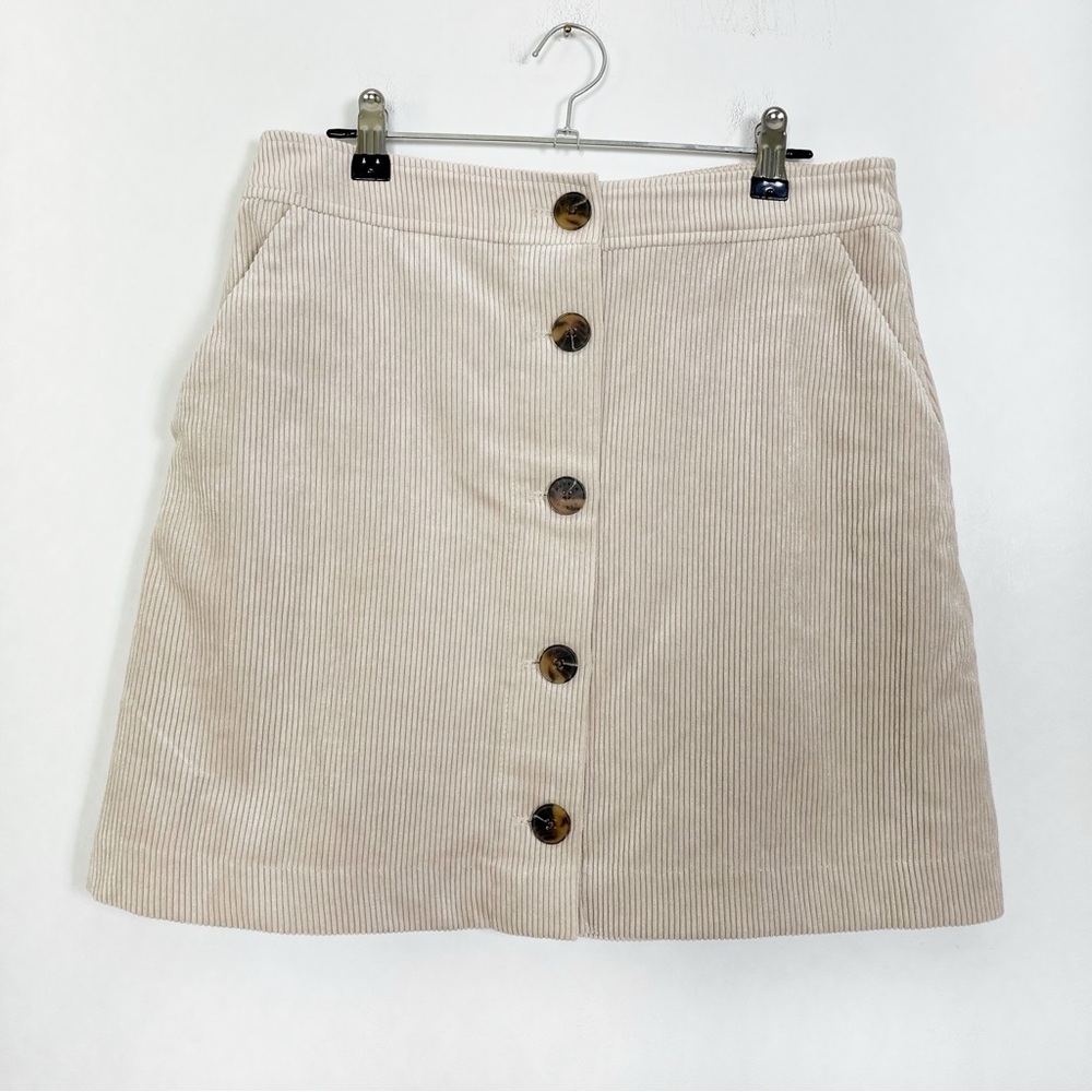 Hudson North Cream Corduroy A-Line Mini Skirt Buttoned‎ Front Size 10